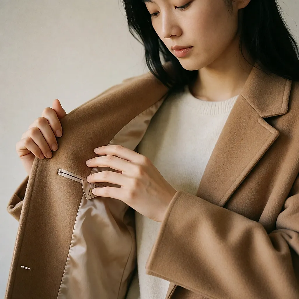 Bouton de rechange cousu dans la doublure d'un manteau