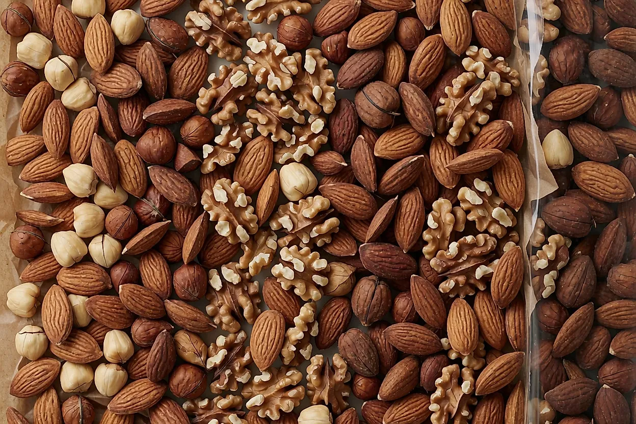 Foto de producto inspirada en frutos secos ecológicos a granel – almendras, nueces, avellanas