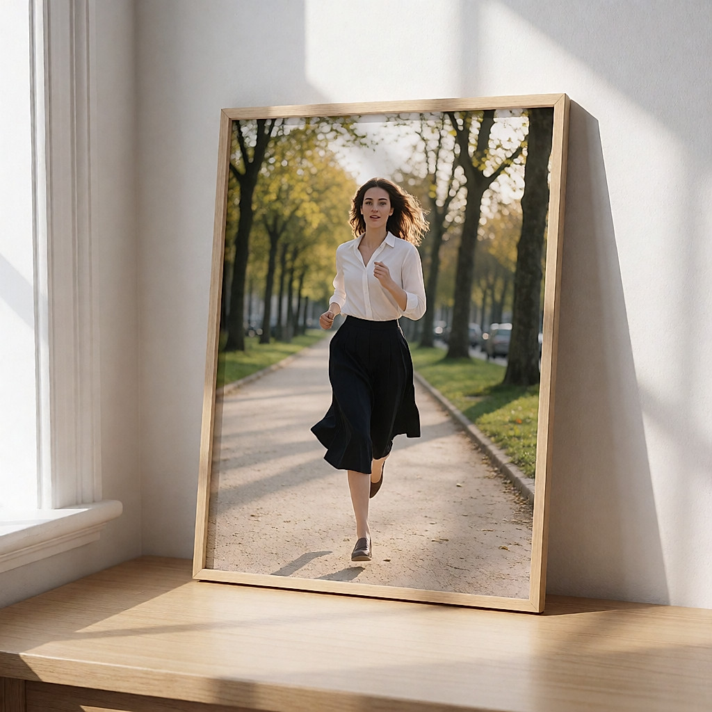 Junge Frau joggt im Morgengrauen auf einem Weg durch einen Stadtpark