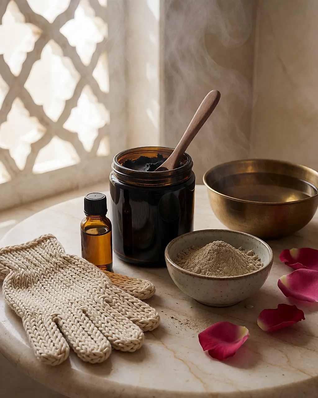 Middle Eastern and North African beauty rituals, with gentle hammam and skincare steps