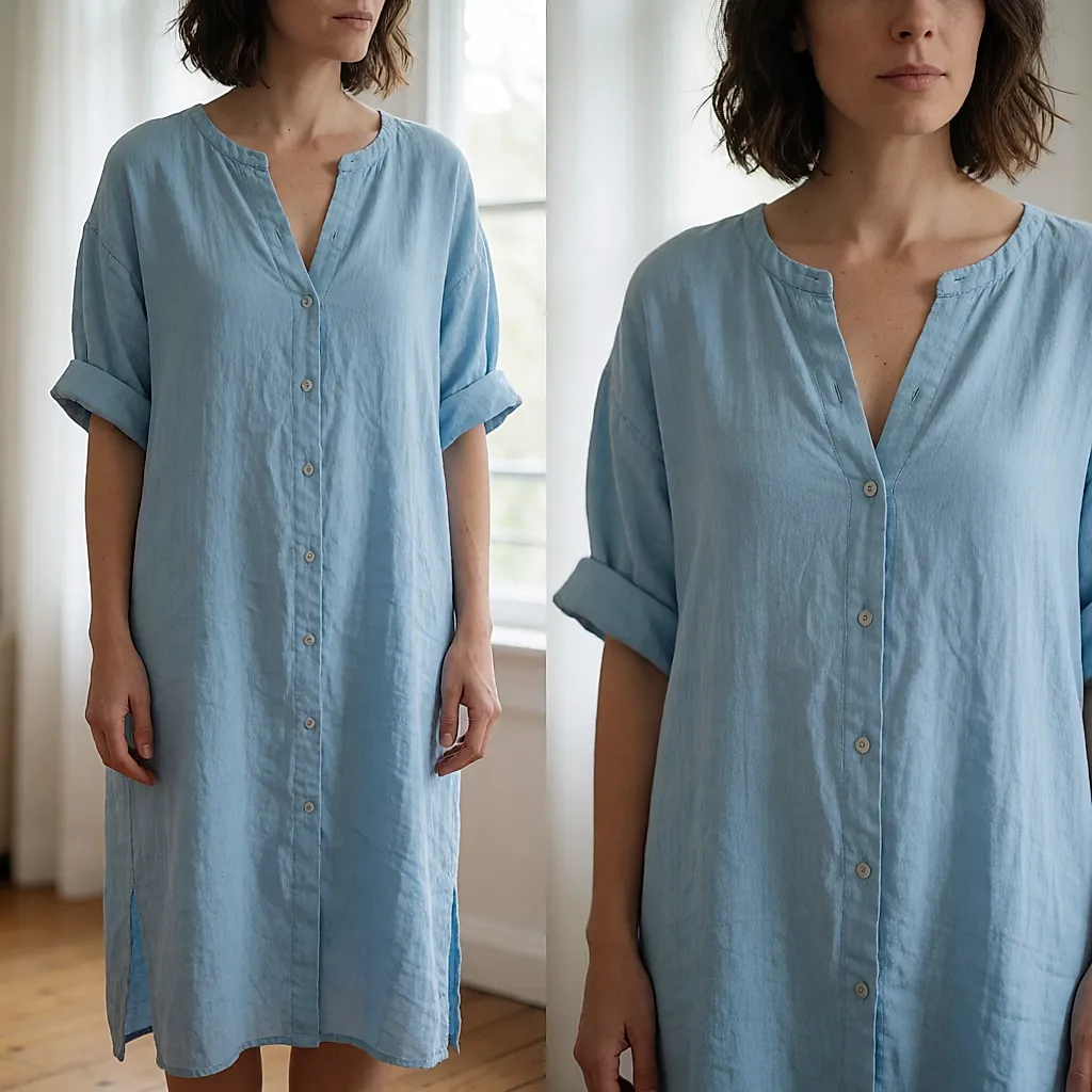 Pudriges Oversize-Hemd in Blau getragen, Ärmel hochgekrempelt