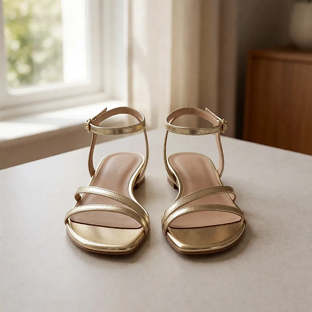 Produktfoto nach Vorlage feiner goldener Sandalen