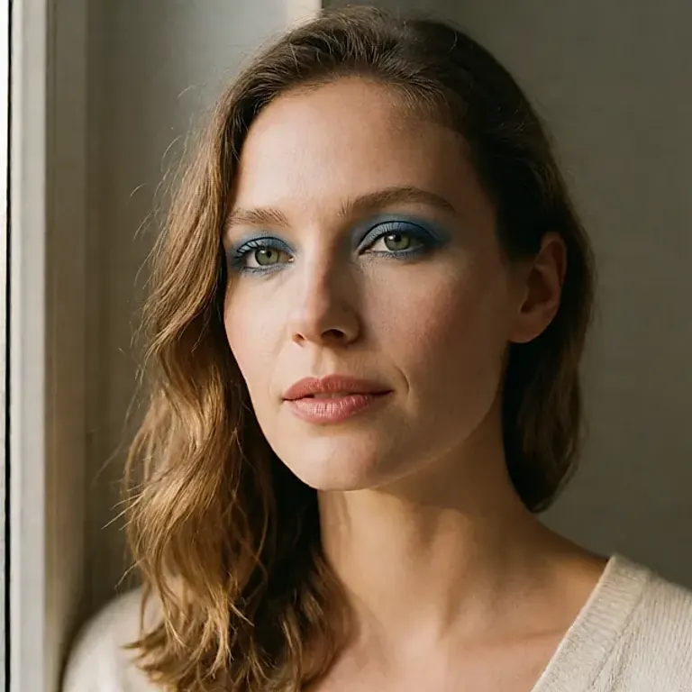 Sombra azul para os olhos, do azul denim ao azul royal, na tendência de maquilhagem do outono-inverno.