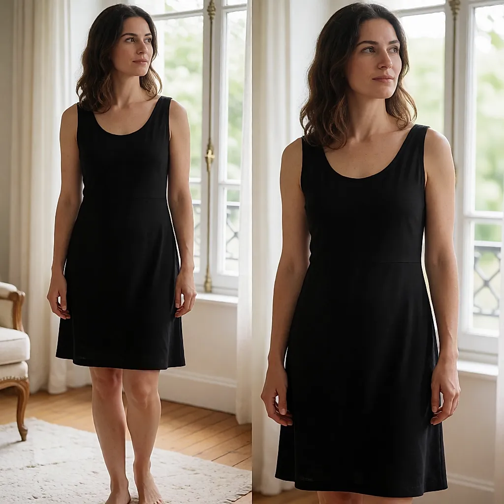Vestido preto de gravidez usado à noite, plano a meio das pernas