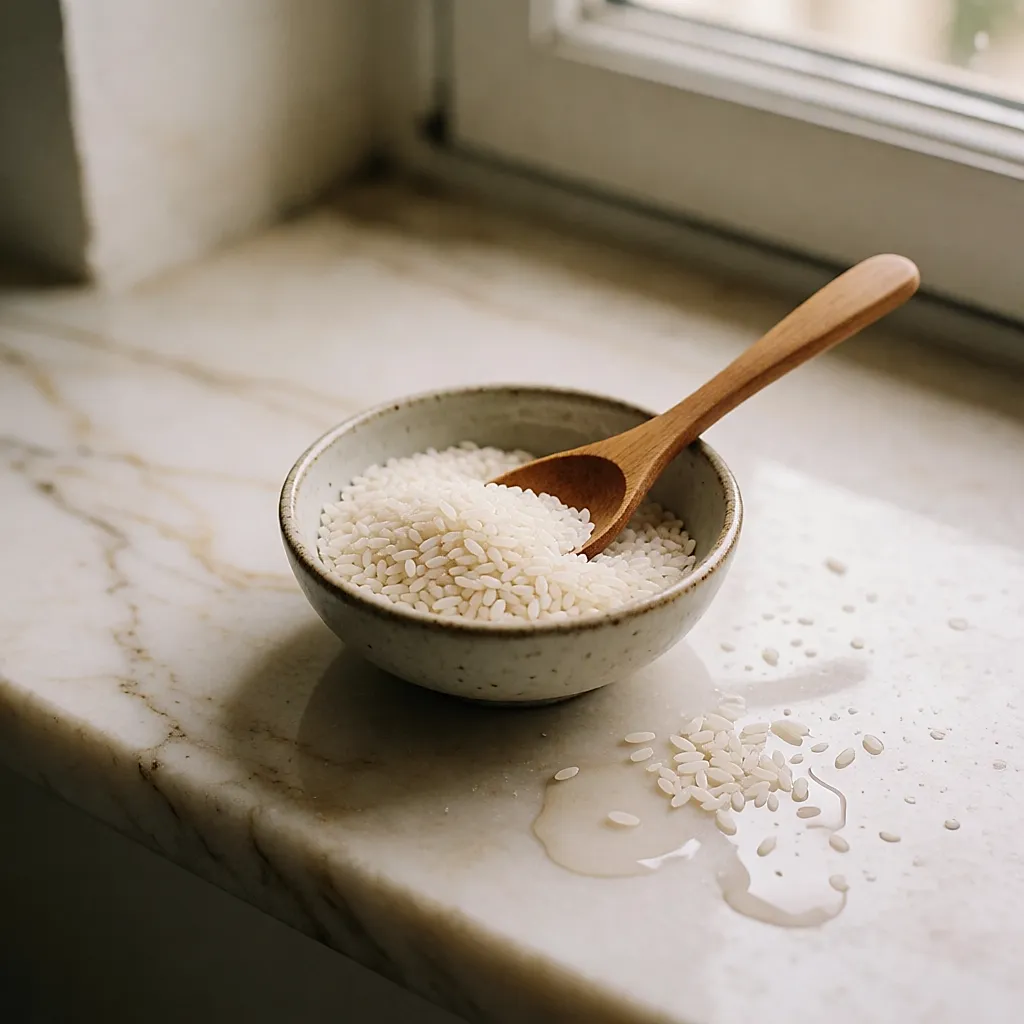 A bowl of fine rice and azuki powder for a gentle face exfoliation