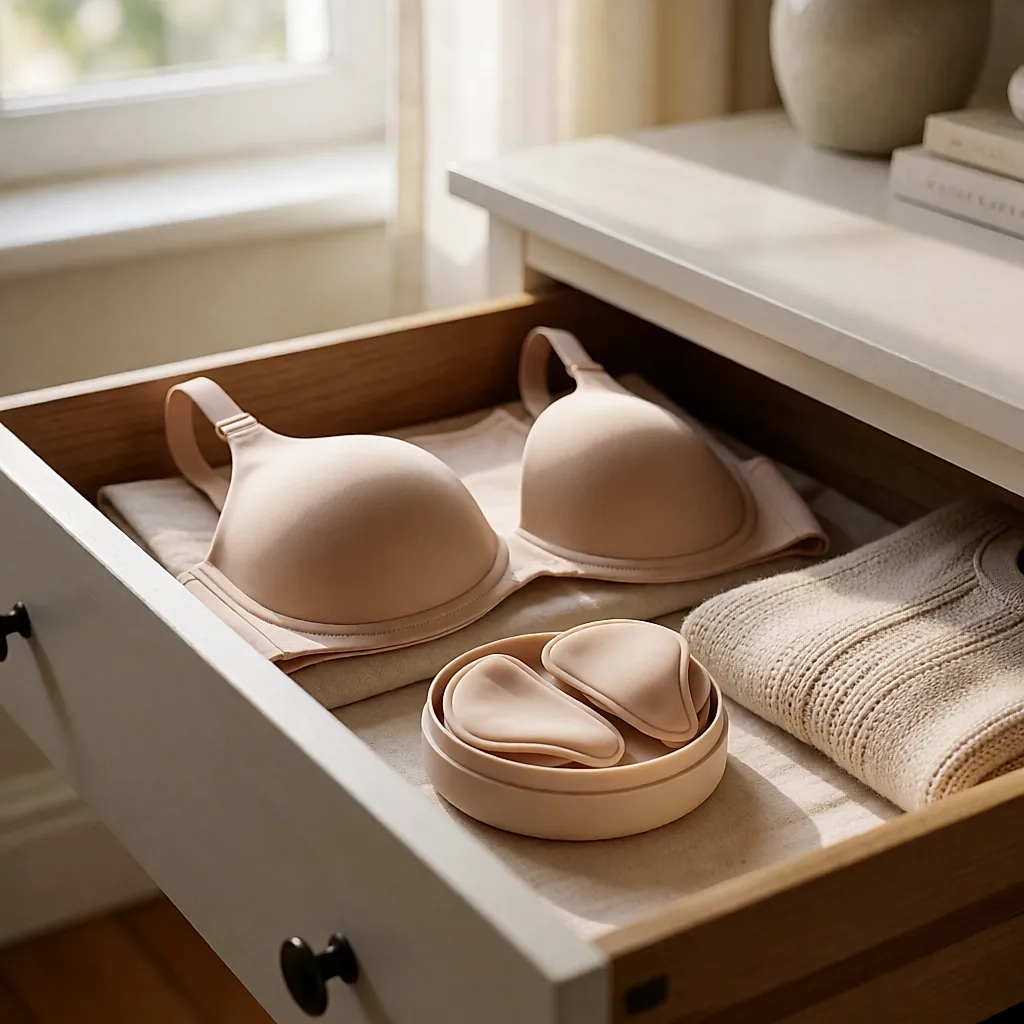 Dans le tiroir, une brassière bien coupée et deux paires de lavables dans leur étui