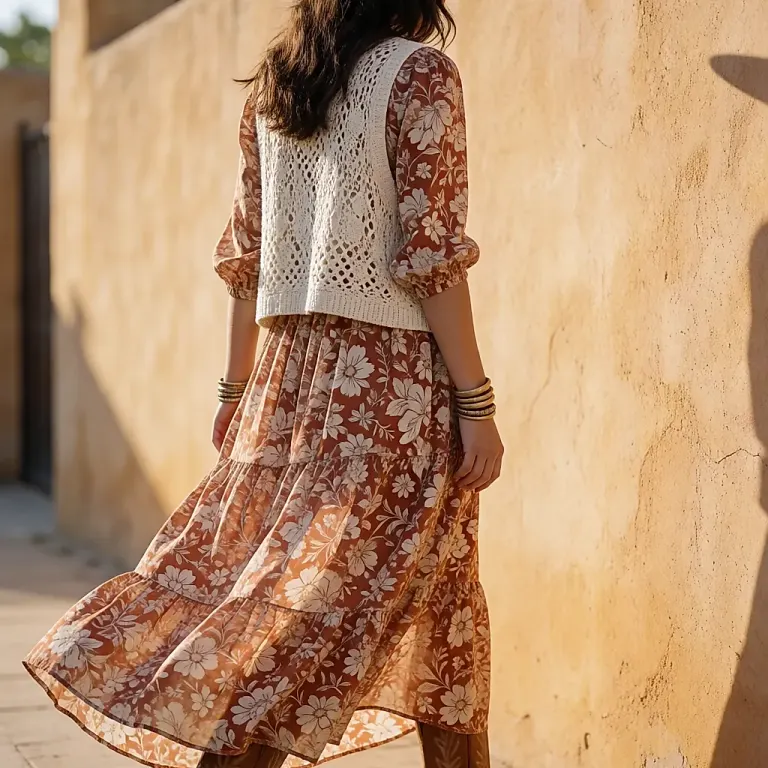 Vanessa Hudgens in her boho wardrobe: one statement piece, fluid fabrics and a long silhouette